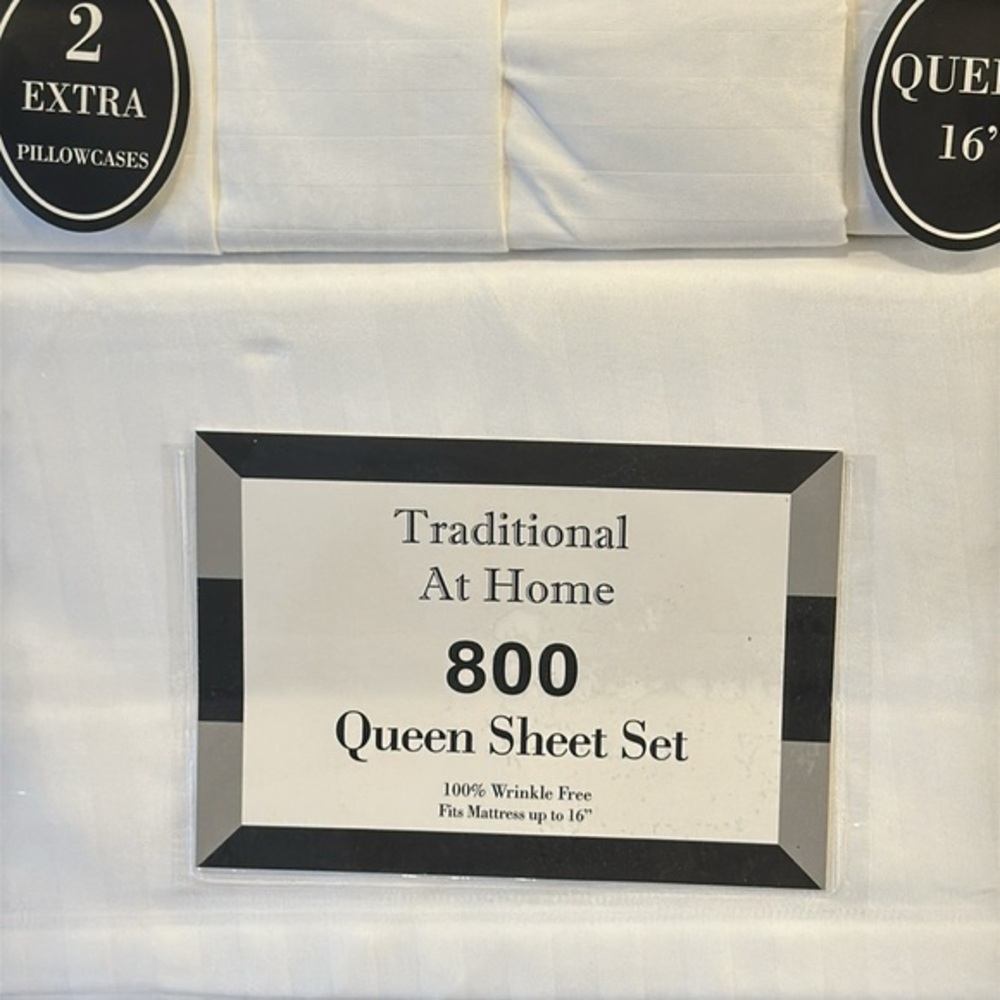 Traditional At Home 6pc Queen Sheet white as snow embossed stripes